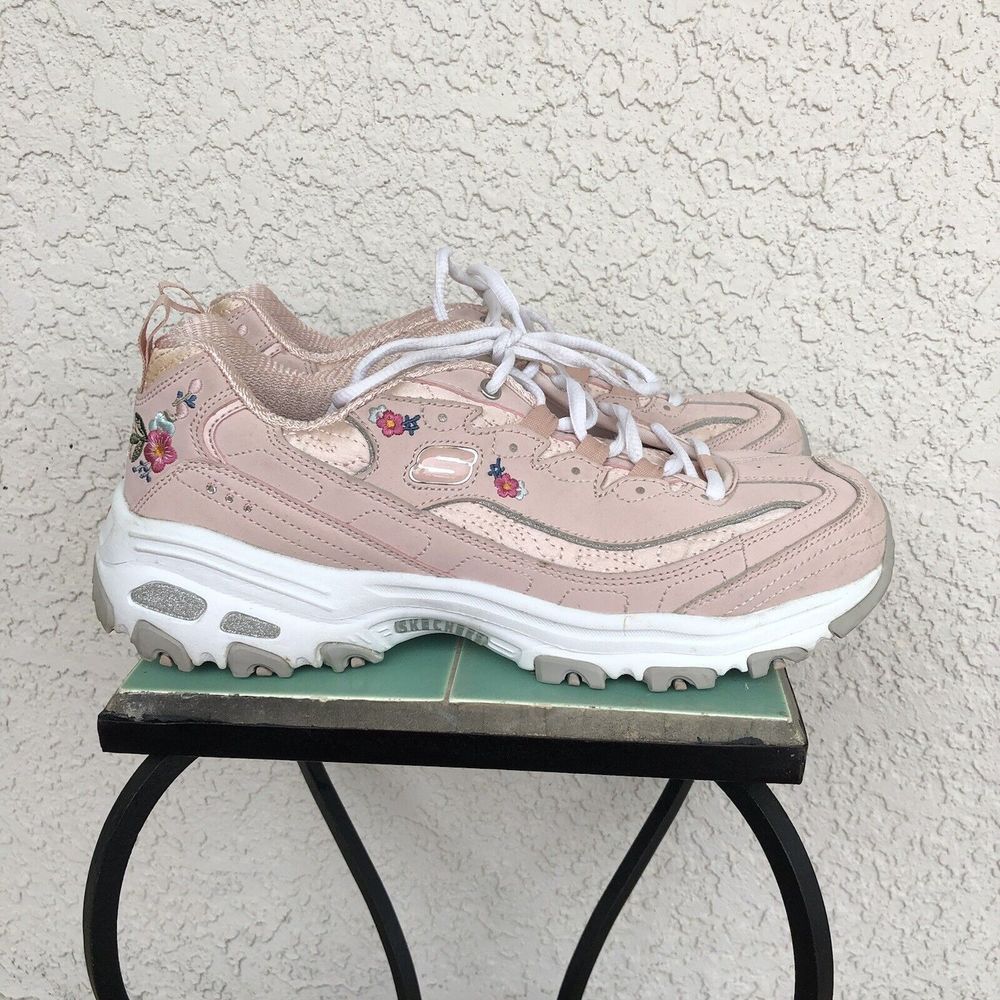 Skechers D' Lites Blossoms Tennis Shoes Womens 9.5 Pink Embroidered Flowers - Picture 5 of 8